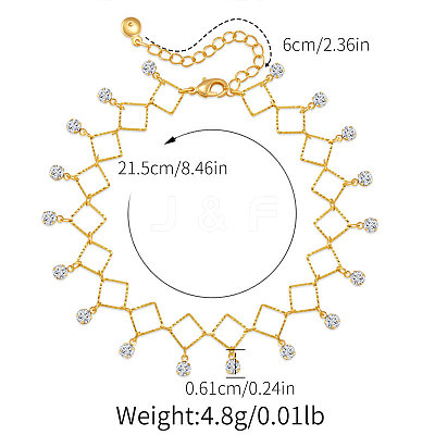 Brass Link Chain Anklets with Crystal Rhinestone Tassel for Women FS-WGD4BB9-02-1