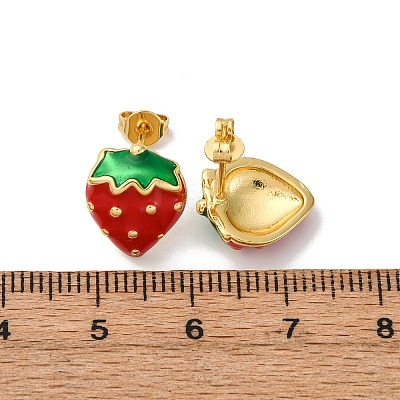 Brass Enamel Stud Earrings EJEW-D322-06G-02-1