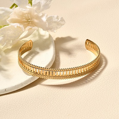 304 Stainless Steel Open Cuff Bangles for Women LS-BJEW-Z083-02G-05-1