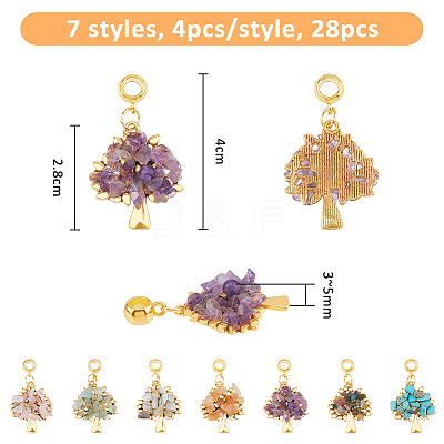28Pcs 7 Styles Tibetan Style Alloy Gemstone Chip European Dangle Charms PALLOY-FH00009-1