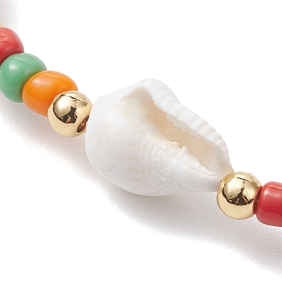 Natural Shell & Glass Seed Beads & 304 Stainless Steel Beaded Anklets for Women AJEW-TA00056-1