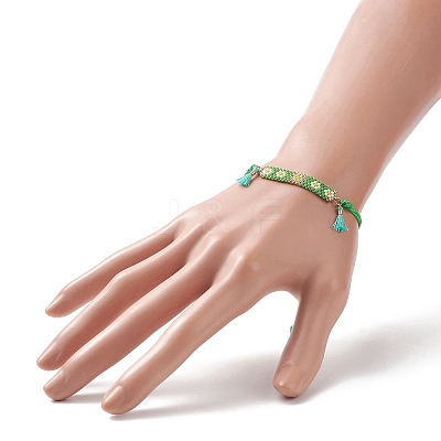Handmade Japanese Seed Rectangle with Flower Link Braided Bead Bracelet BJEW-MZ00014-01-1