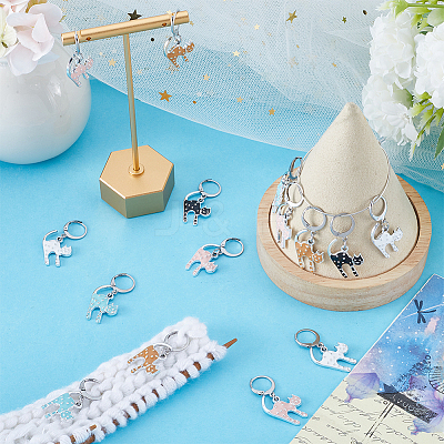 20Pcs 5 Colors Cat Shape Alloy Enamel Pendant Locking Stitch Markers HJEW-SC00032-1