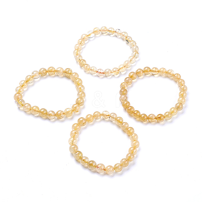 Natural Citrine Round Beads Stretch Bracelet BJEW-LS0001-09-1