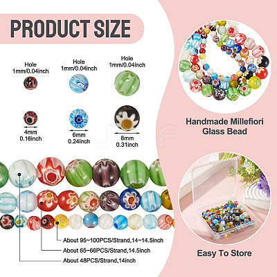 3 Strands 3 Styles Handmade Millefiori Glass Round Bead Strands LAMP-TA0002-68-1