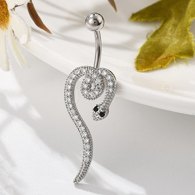 Alloy Rhinestone Snake Curved Barbell Belly Rings LS-AJEW-R007-03P-02-1