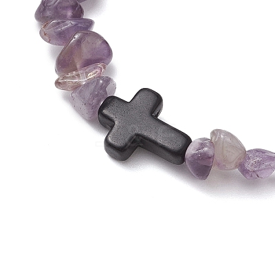 Natural Amethyst Chips Stretch Bracelets for Women Men BJEW-JB11341-08-1