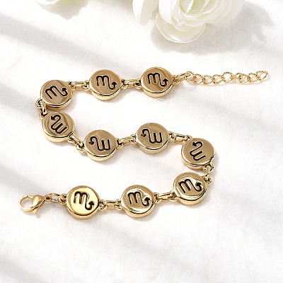 12 Constellations 304 Stainless Steel Link Chain Bracelets BJEW-I239-01G-03-1