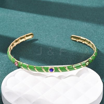 304 Stainless Steel Enamel Cuff Bangles for Women BJEW-H637-02A-G-1