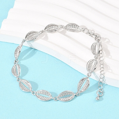 Cowrie Shell Shape Brass Link Chain Bracelets for Women BJEW-K248-07B-P-1