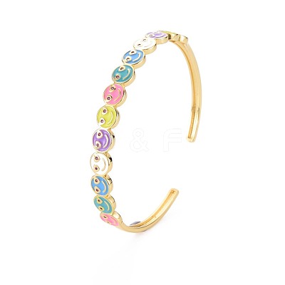 Smiling Face Enamel Cuff Bangle BJEW-S141-09-1