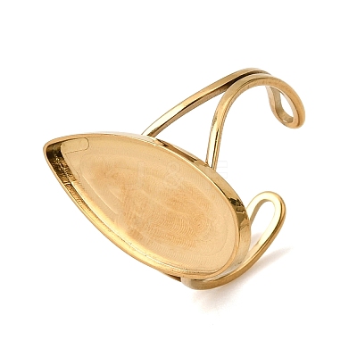 Teardrop 304 Stainless Steel Open Cuff Bangle Makings with Bezel Tray SA-CBABF3F-02G-07-1