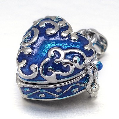 Enamel Heart Rack Plating Platinum Brass Prayer Box Pendants KK-L101-01-1