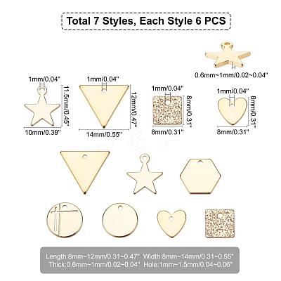 42Pcs 7 Style Brass Charms KK-PH0002-50-1