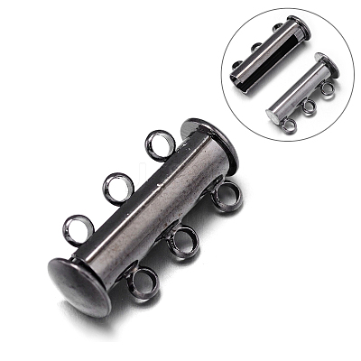 3-Strands 6-Holes Tube Brass Magnetic Slide Lock Clasps KK-D473-B-NF-1