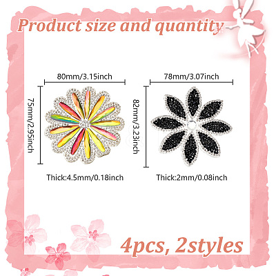 4Pcs 2 Styles Flower Hotfix Rhinestone (Hot Melt Adhesive On The Back) DIY-HY0001-89-1