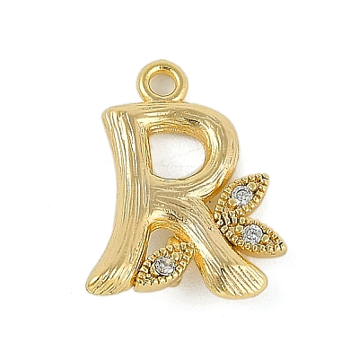 Brass Crystal Rhinestone Letter Links Connector Charms KK-S395-06G-R-1