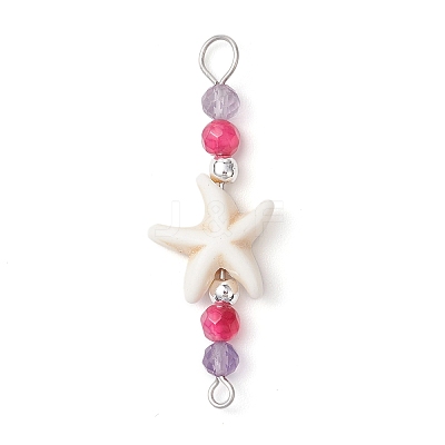 4Pcs 4 Colors Summer Beach Dyed Synthetic Turquoise Connector Charms PALLOY-JF03747-03-1