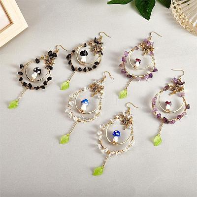 Natural Quartz Crystal Chips Beaded Big Teardrop Dangle Earrings EJEW-SW00016-01-1