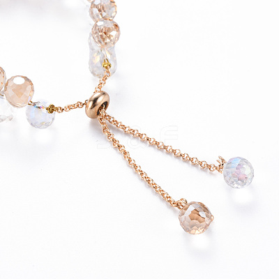 Sparkling Faceted Teardrop Glass Beads Slider Bracelets for Teen Girl Women BJEW-T016-07-1