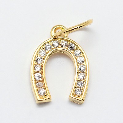 CZ Brass Micro Pave Cubic Zirconia Horse Shoe Charms ZIRC-L018-13G-1
