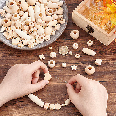 180Pcs 18 Styles Natural Wooden Beads WOOD-PH0002-38-1