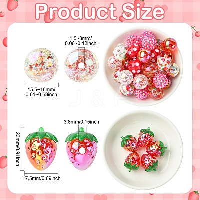 45Pcs 9 Styles Plastic Round Bead & Acrylic Beads Strawberry Kits MACR-CJ0002-46-1