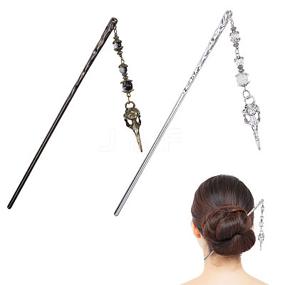 2Pcs 2 Colors Alloy & Glass Hair Sticks OHAR-CA00001-1