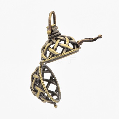 Vintage Filigree Round Brass Cage Pendants KK-D389-15AB-1