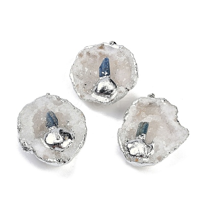 Natural Kyanite & Druzy Agate Geode Pendants G-G162-02P-01-1