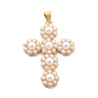 Rack Plating Brass with ABS Imitation Pearl KK-Q017-13G-1