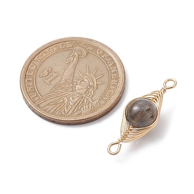 Natural Labradorite Copper Wire Wrapped Connector Charms PALLOY-JF02518-02-1