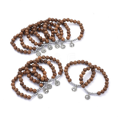 12 Constellation/Zodiac Sign Flat Round Tibetan Style Alloy Charm Bracelets Sets BJEW-JB05168-1