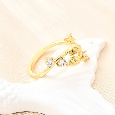 Ocean Theme Brass Micro Pave Cubic Zirconia Cuff Rings for Women RJEW-F184-17A-G-1