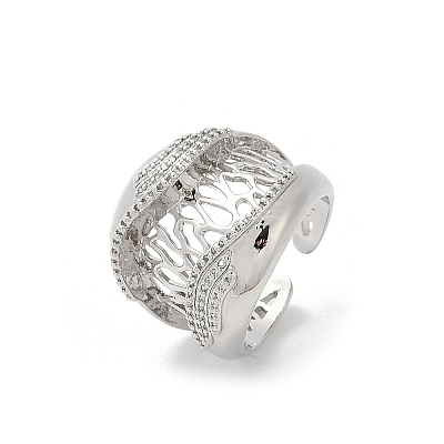 Brass Micro Pave Clear Cubic Zirconia Open Cuff Rings for Women RJEW-A059-05P-1