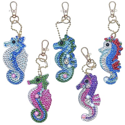 DIY 5D Sea Horse Diamond Painting Keychain Kit DIY-WH0161-59A-1