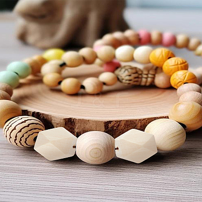 50Pcs Faceted Unfinished Wood Beads WOOD-LP0001-21-1