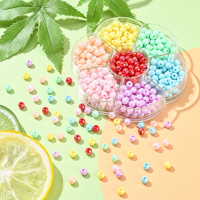 490Pcs 7 Style Opaque Acrylic Beads MACR-YW0002-04-1