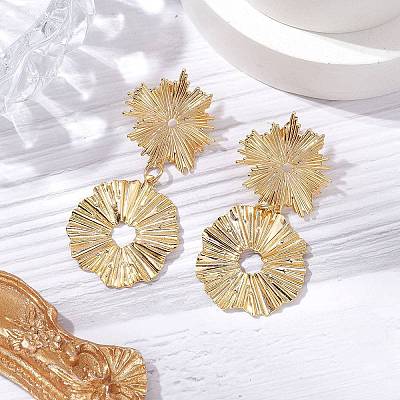 Brass Flower Dangle Stud Earrings EJEW-JE06226-1