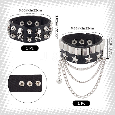 2Pcs 2 Styles Punk Style Imitation Leather Bangles BJEW-CL0001-04B-1