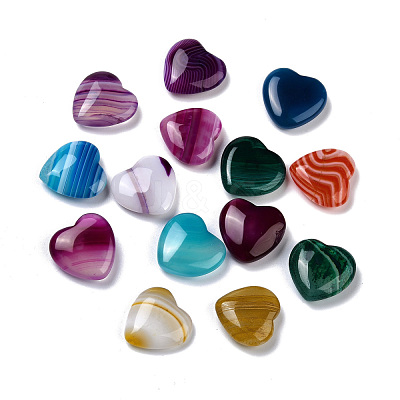 Natural Banded Agate/Striped Agate Dyed & Heated Heart Love Stone G-Z020-14-1