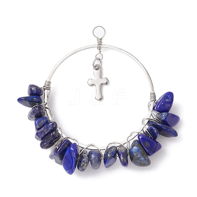 Natural Mixed Gemstone Chip Big Pendants PALLOY-JF02313-1