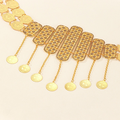 Alloy Crystal Rhinestone Rectangle Coin Tassel Waist Belly Chains for Women FS-WGD33E3-01-1