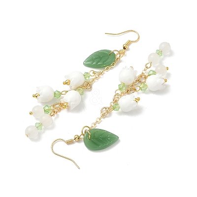Glass Flower Dangle Earrings EJEW-JE05378-1