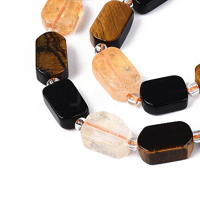 Natural Obsidian & Citrine & Tiger Eye Beads Strands G-N358-02A-05-1
