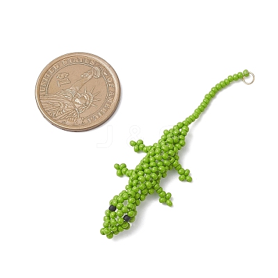 Glass Seed Beaded Gecko Pendants PALLOY-MZ01115-01-1