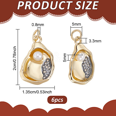 6Pcs Brass & ABS Imitation Pearl Pendants KK-PH0014-93-1