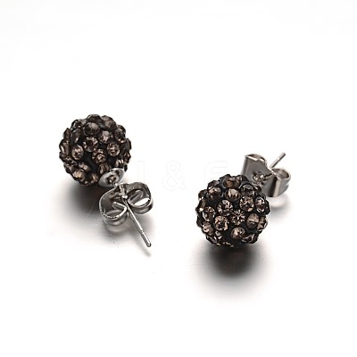 Polymer Clay Rhinestone Ball Stud Earrings EJEW-F0083-01H-1