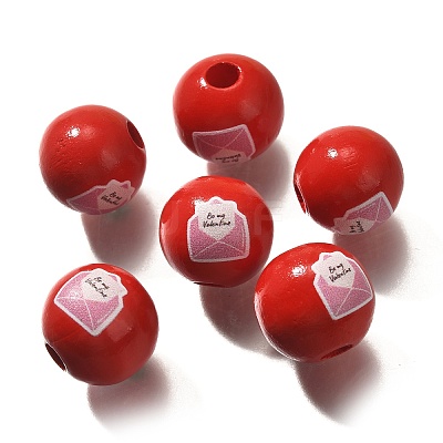 Valentine's Day Element Printed Wood Beads WOOD-R002-01-18-1