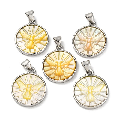 Natural Yellow Shell Carved Moth Pendants KK-D537-04P-01-1